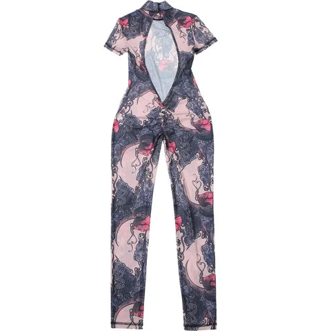 Auburn Hollow Out Playsuits Female Nightout Fashion Mesh Thin Sheer Jumpsuits