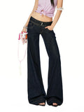 Women Vintage Blue Jeans Hip Hop Fashion Streetwear Y2K Wide Leg Straight