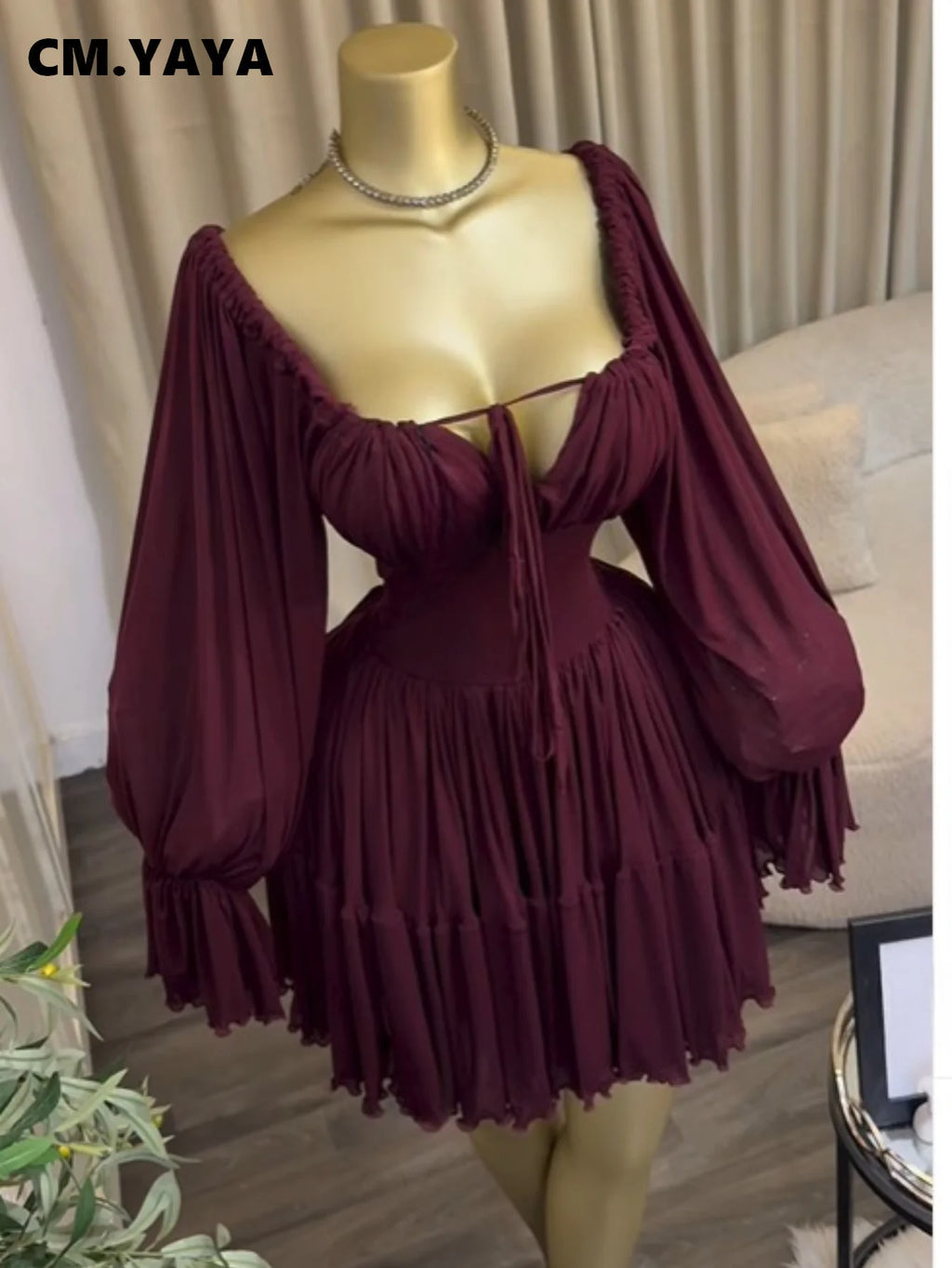 Saint Louis SL Flare Long Sleeve Strapless Halter Pleated Mini Dress