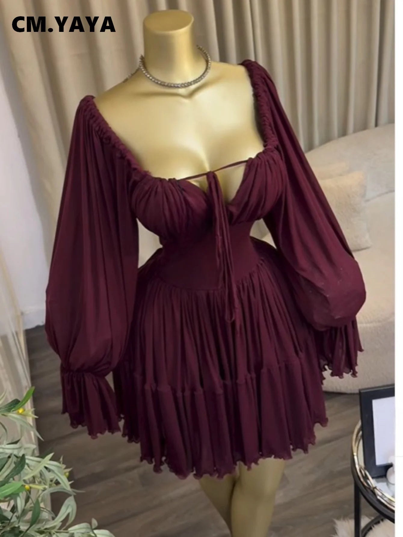 Saint Louis SL Flare Long Sleeve Strapless Halter Pleated Mini Dress