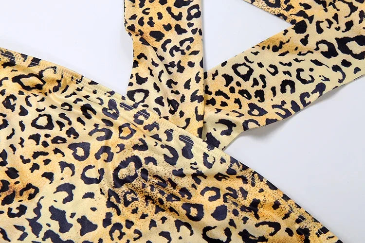 New York Puss Hipster Leopard Halter Chest Wrapped Matching Stretch Slim Set