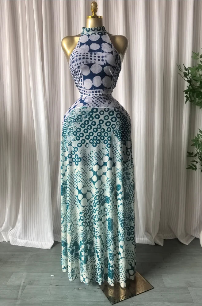 O Neck Sleeveless Floral Print Mermaid Evening Birthday Beach Sexy Maxi Dress