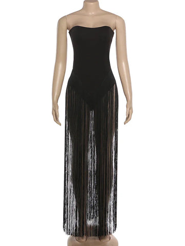 Woodhaven Strapless Patchwork Tassel Sexy Beach Clubwear Midnight Romper