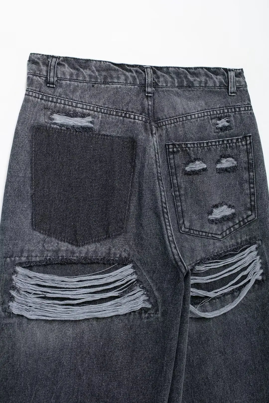 Jeans For Women 2024 Denim Solid Loose Zipper Fly Female Hole Trouser