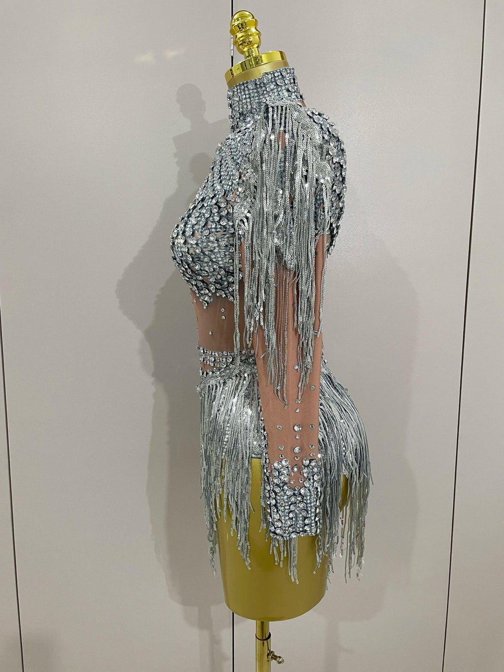 Chambersburg Sparkly Rhinestone Sequin Tassel Stretch Jumpsuit