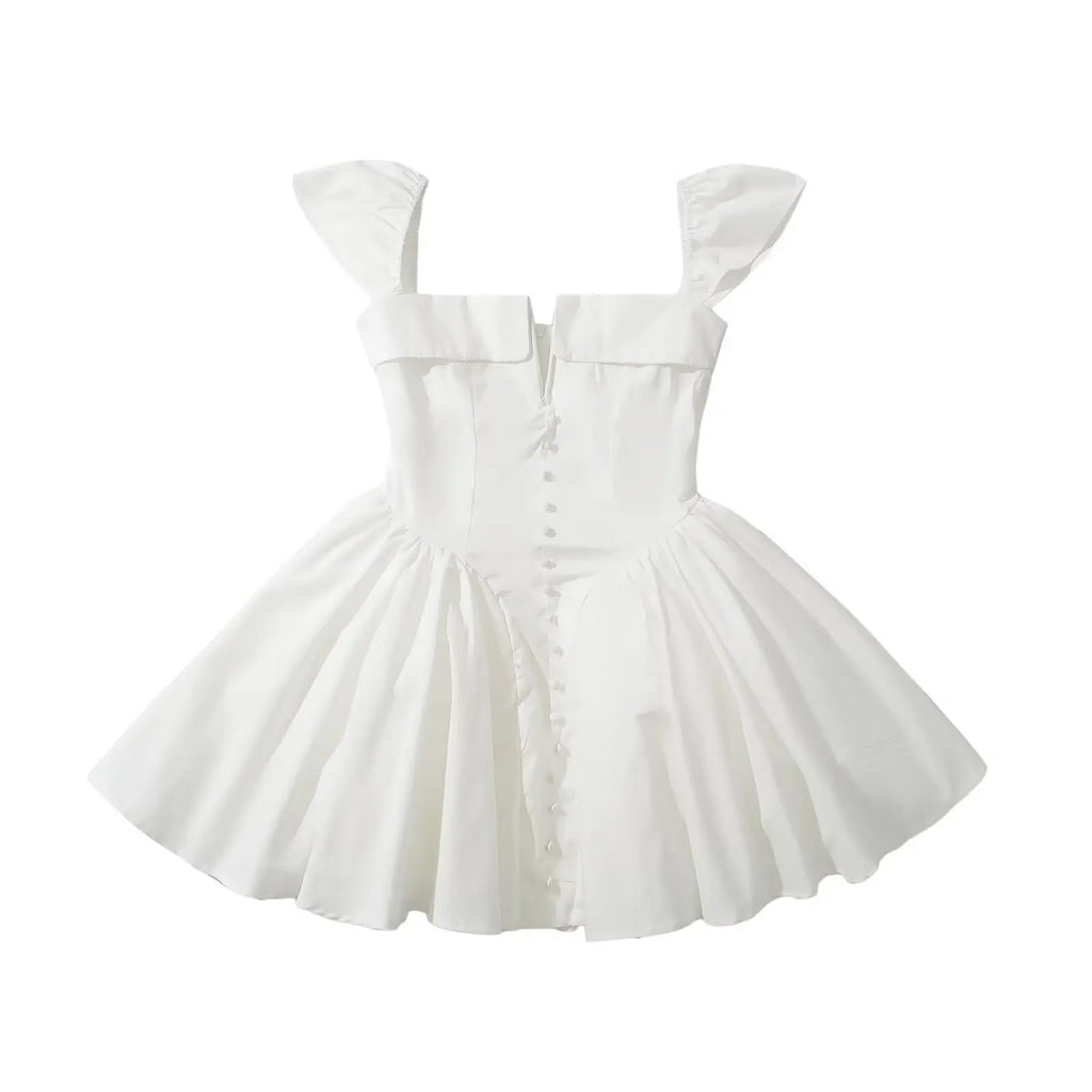 Keasbey Fit Flare White Short Sleeve Low Waist Elegant Party Dress