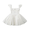 Keasbey Fit Flare White Short Sleeve Low Waist Elegant Party Dress