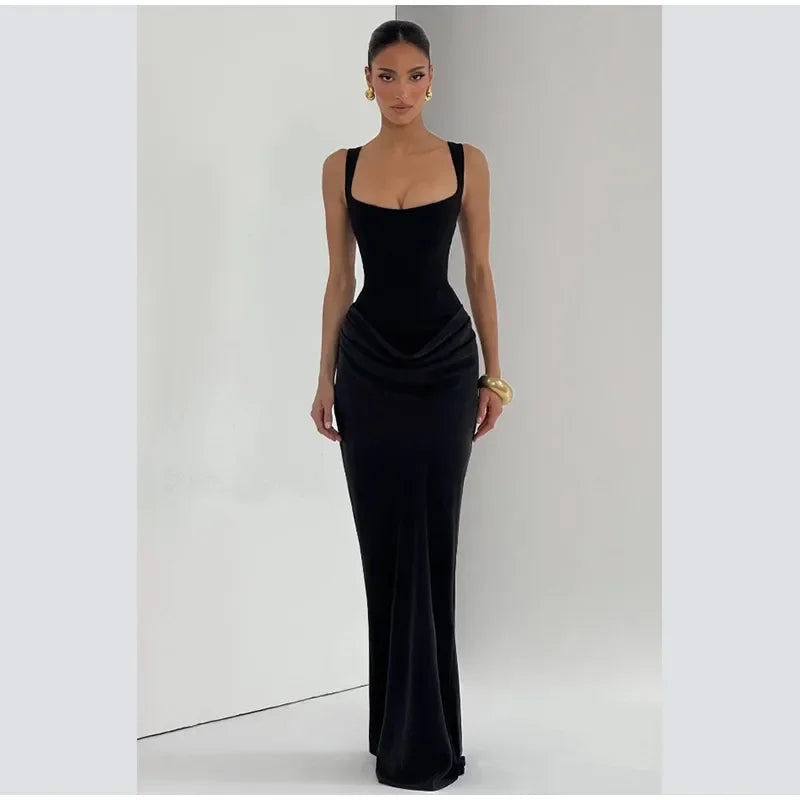 Tapansee Solid Sexy Pleated Strapless Off Shoulder Backless High Waist Split Maxi Dress
