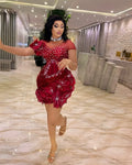 Plus Size Cocktail Appliqued Beaded Sequined Lace Gowns Customized Mini Dress