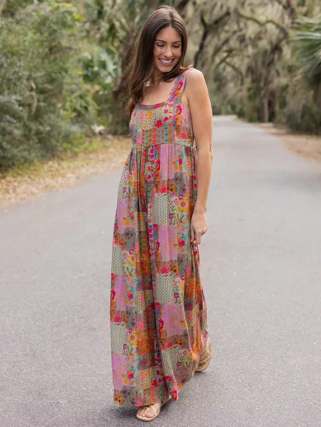 Plus Size Women Boho Floral Jumpsuit 2026 Summer Sleeveless Wide Leg Elastic Waist