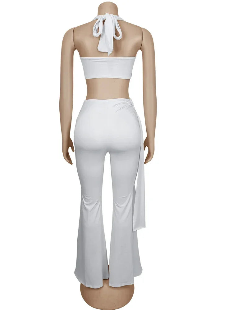 Oneonta Long Straps Wide Legs Ruched Metal Tracksuits Two Piece Set