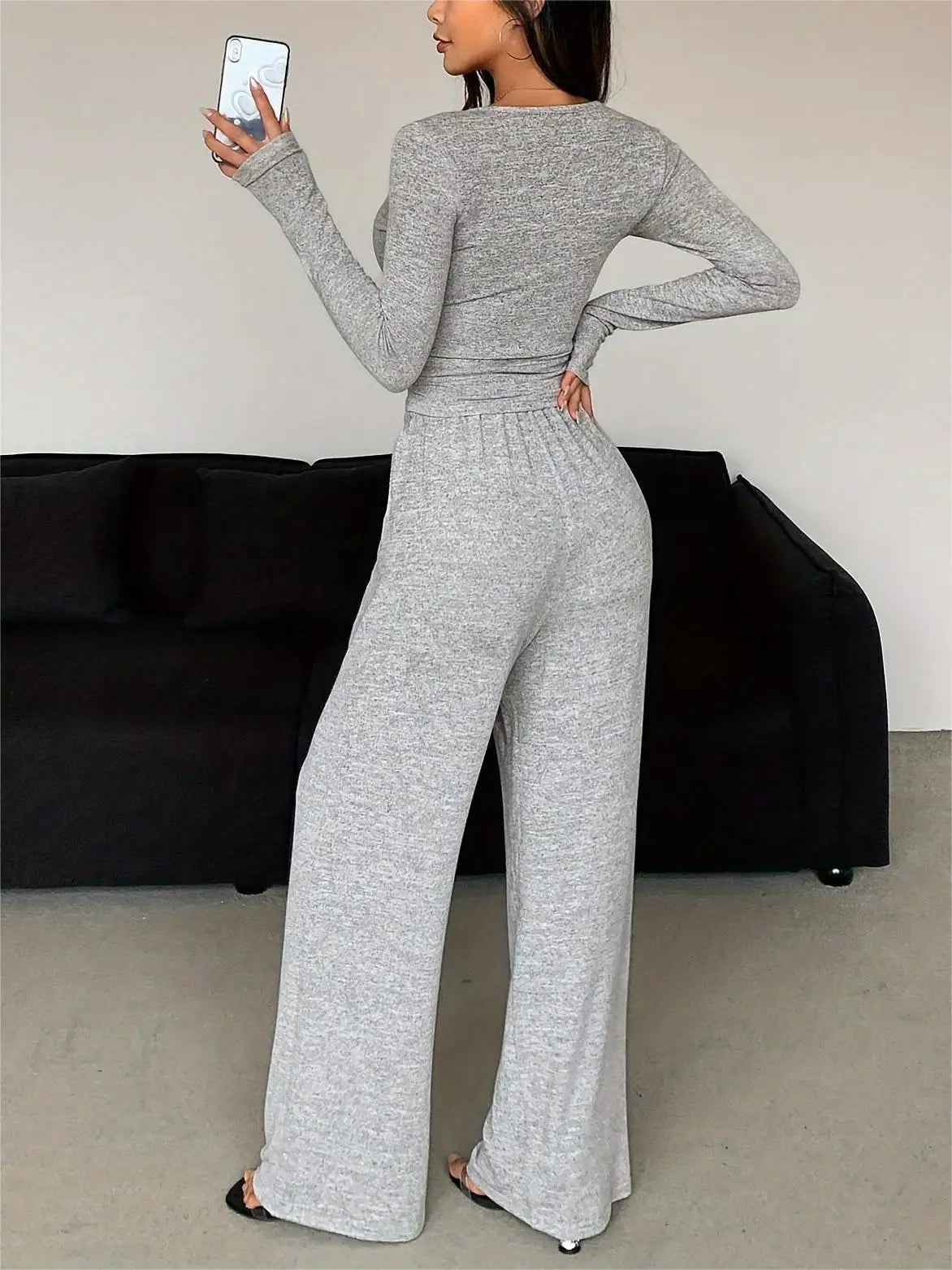 Leah V-neck Long-sleeved Trousers Two-piece Sets
