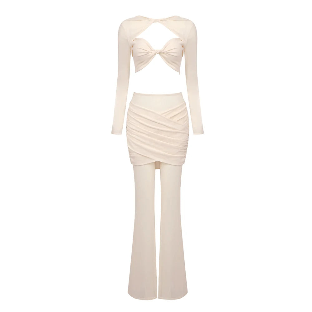 Williamsburg Mesh Fashion Street Wear Hollow Out Design Crop Set