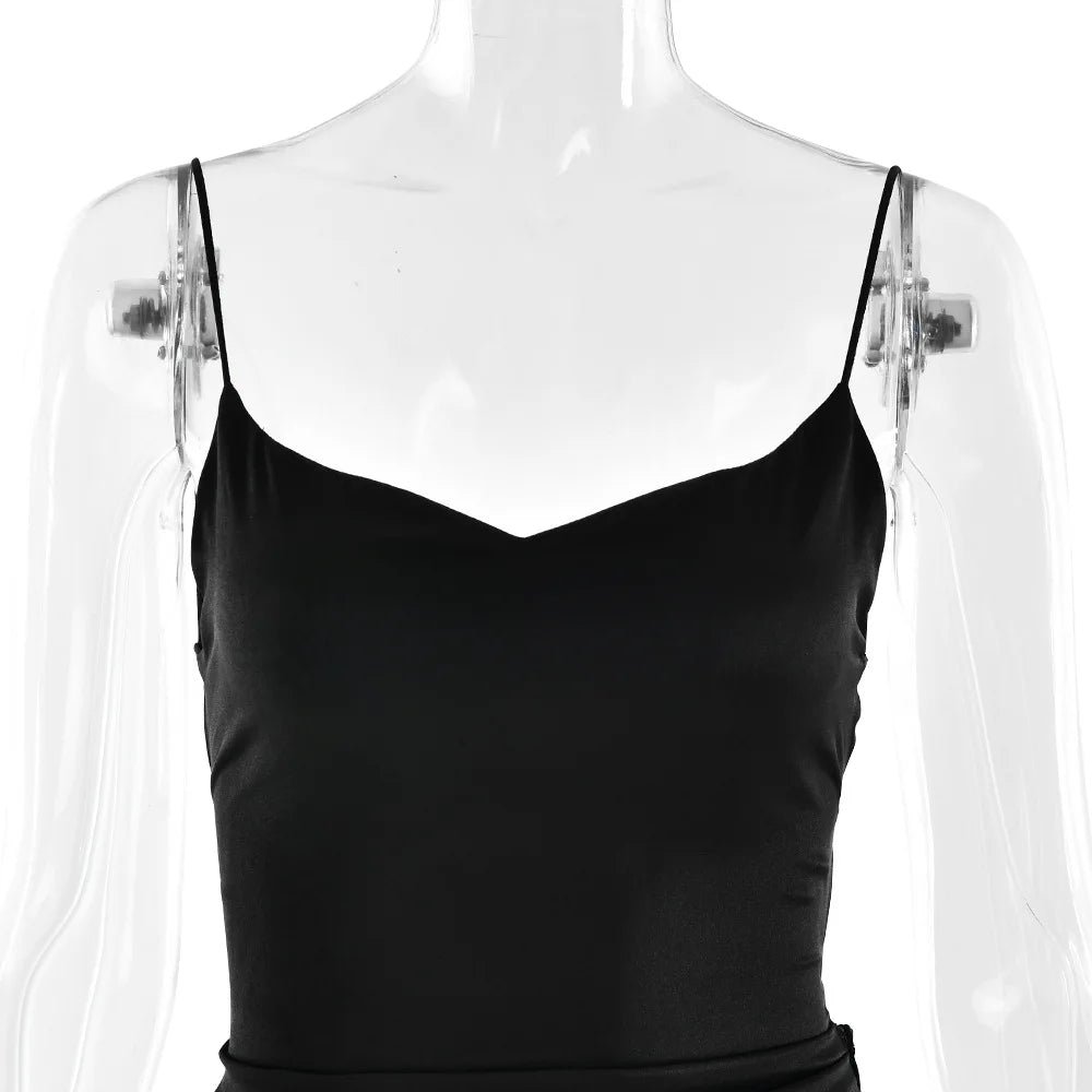 Stony Point Satin Long Dr with High Slit And Lace Trim Charming Dress