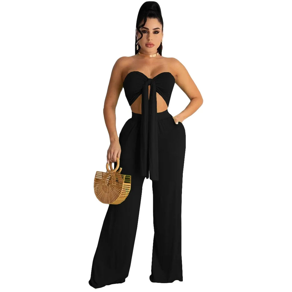 Geraldine Fashionable Casual Wrap Chest Two-Piece Sets