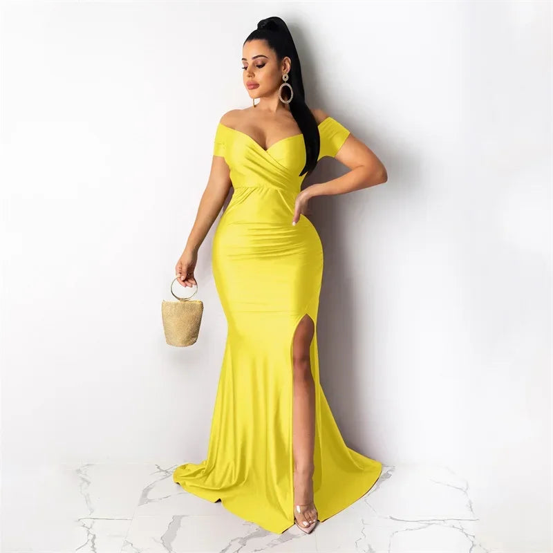 Barcelona Sexy Off The Shoulder V Neck Mermaid Evening Elegant Night Long Dress