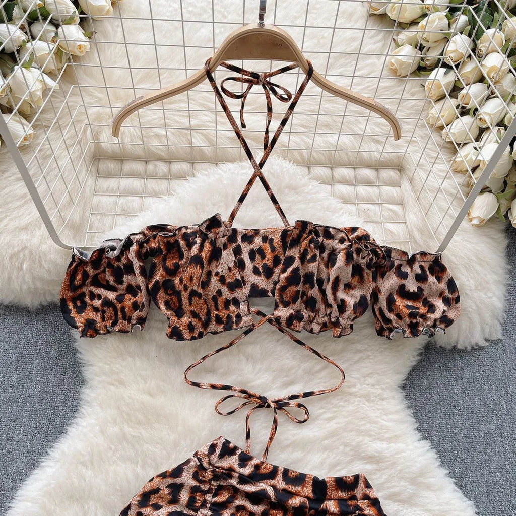Ana Leopard Print Suits Sexy Off the Shoulder Two Piece Sets