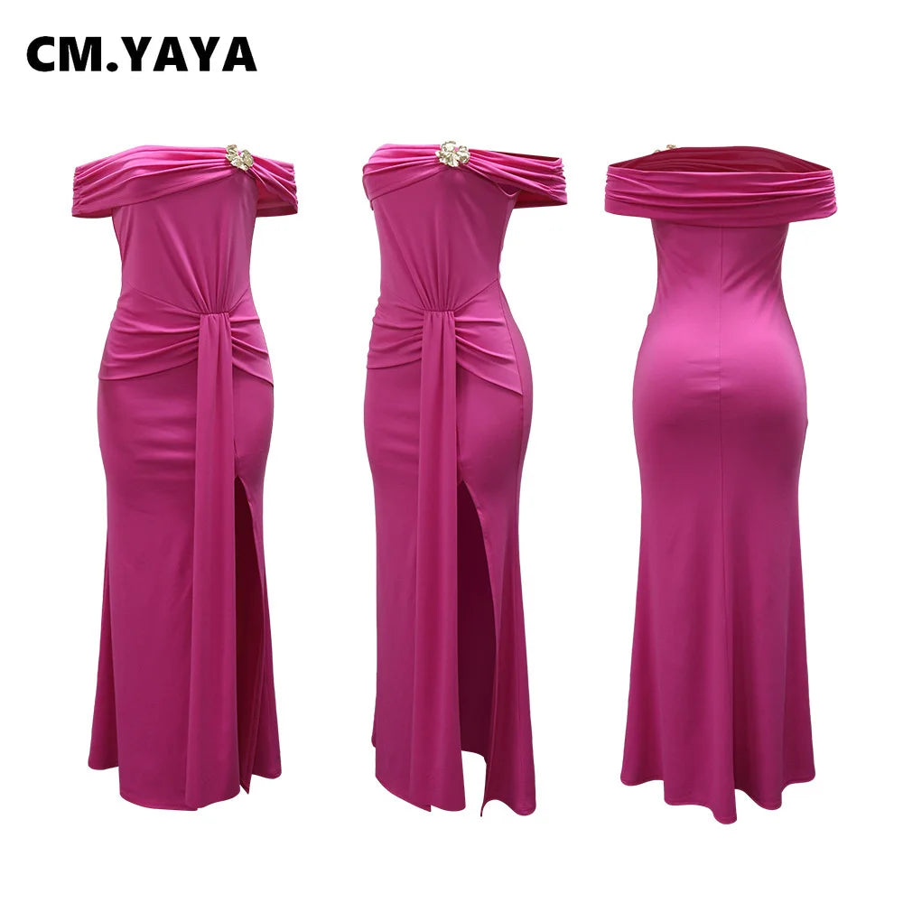 La Cuava Slash Neck Ribbon Elegant Sleeves Long Sexy Maxi Dress