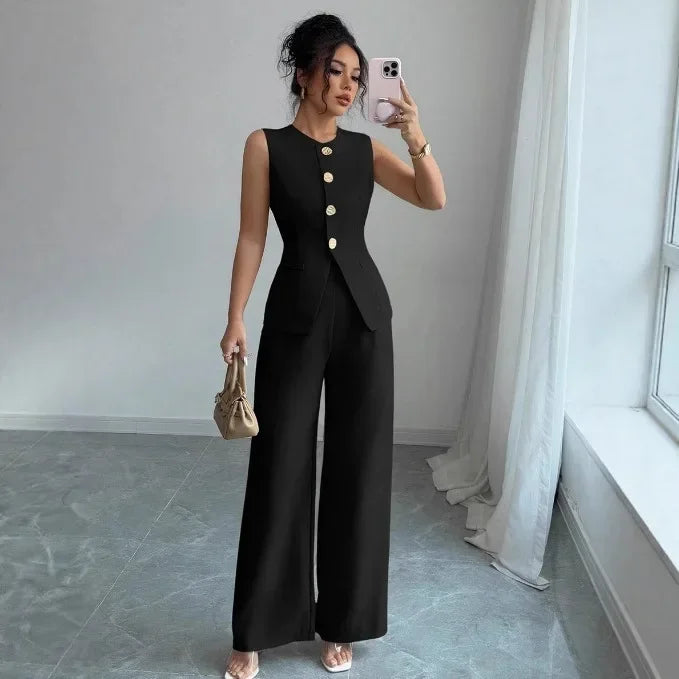 Mariana Casual Solid Color Round Neck Two-piece Set