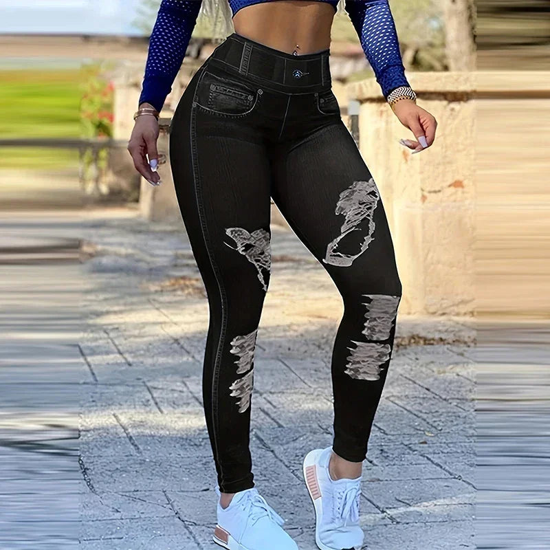 Kinnelon High-Waist Skinny Leggings with Trendy Ripped Details Comfort-fit