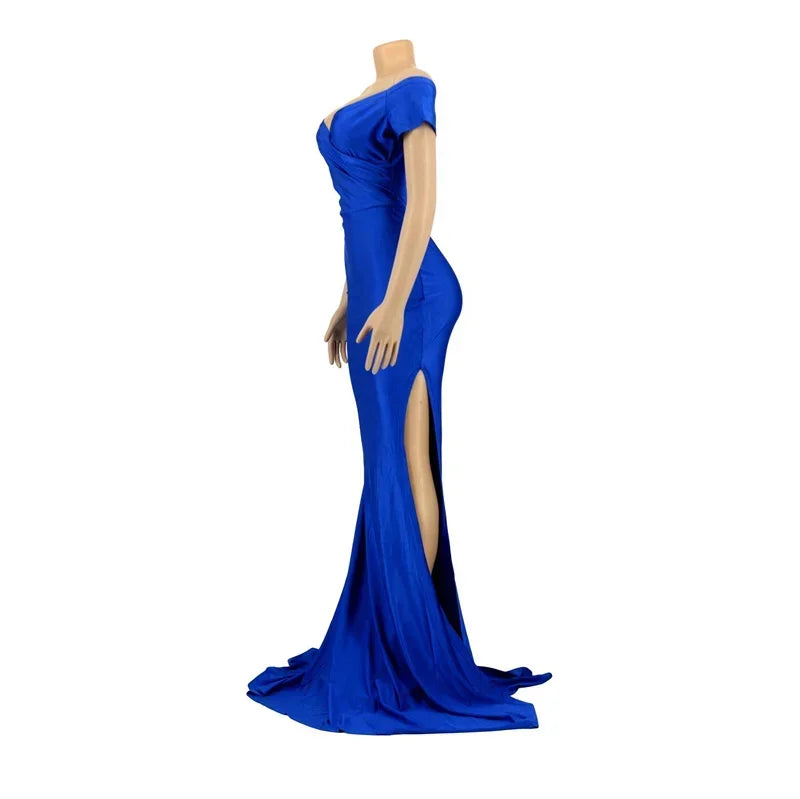 Barcelona Sexy Off The Shoulder V Neck Mermaid Evening Elegant Night Long Dress