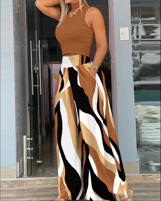 Judith Fashion Printing Casual Solid Two Piece Set