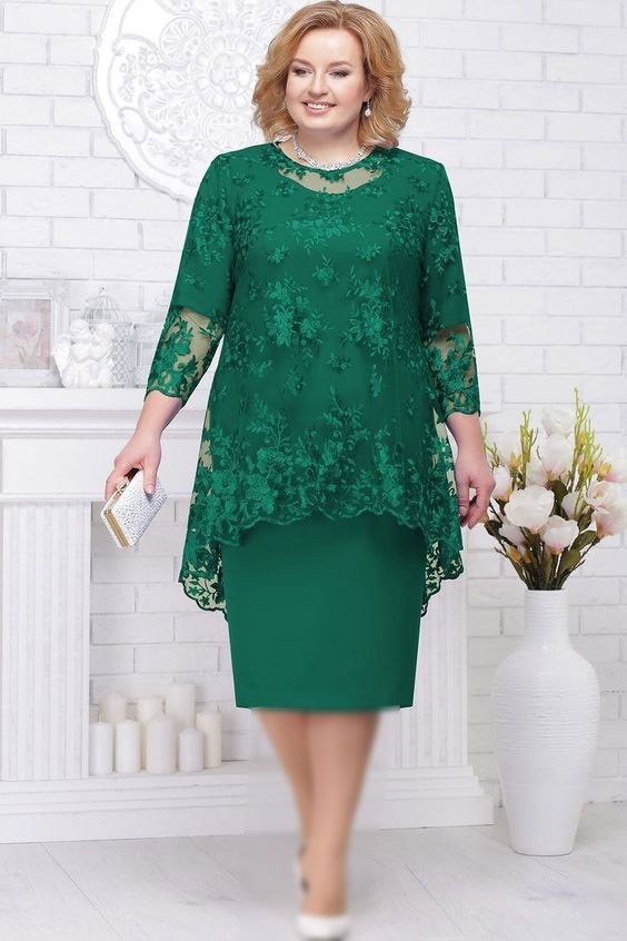 Jackson Plus Size Evening Gown Fashion Solid Color Round Neck High Waist Lace Embroidery Dress