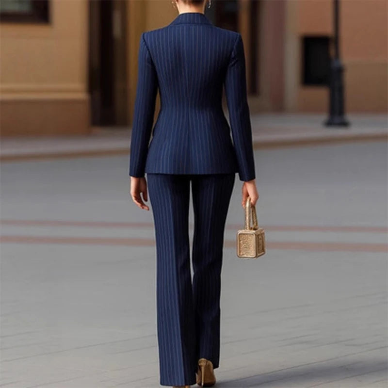 Hinata Striped Female Business Work Wear Two Piece Sets