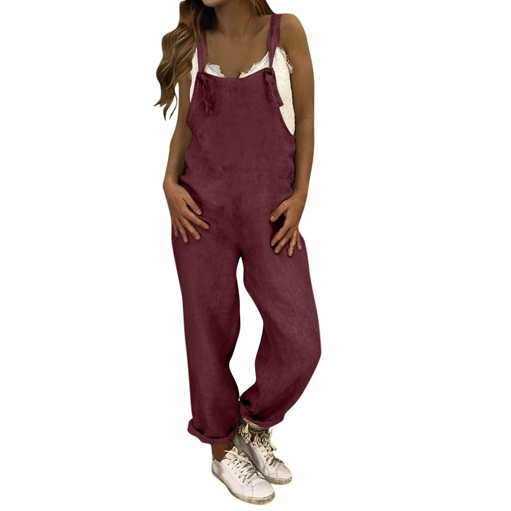 Women Plus Size Overalls Jumpsuits Casual Solid Loose Dungarees Retro Fashion