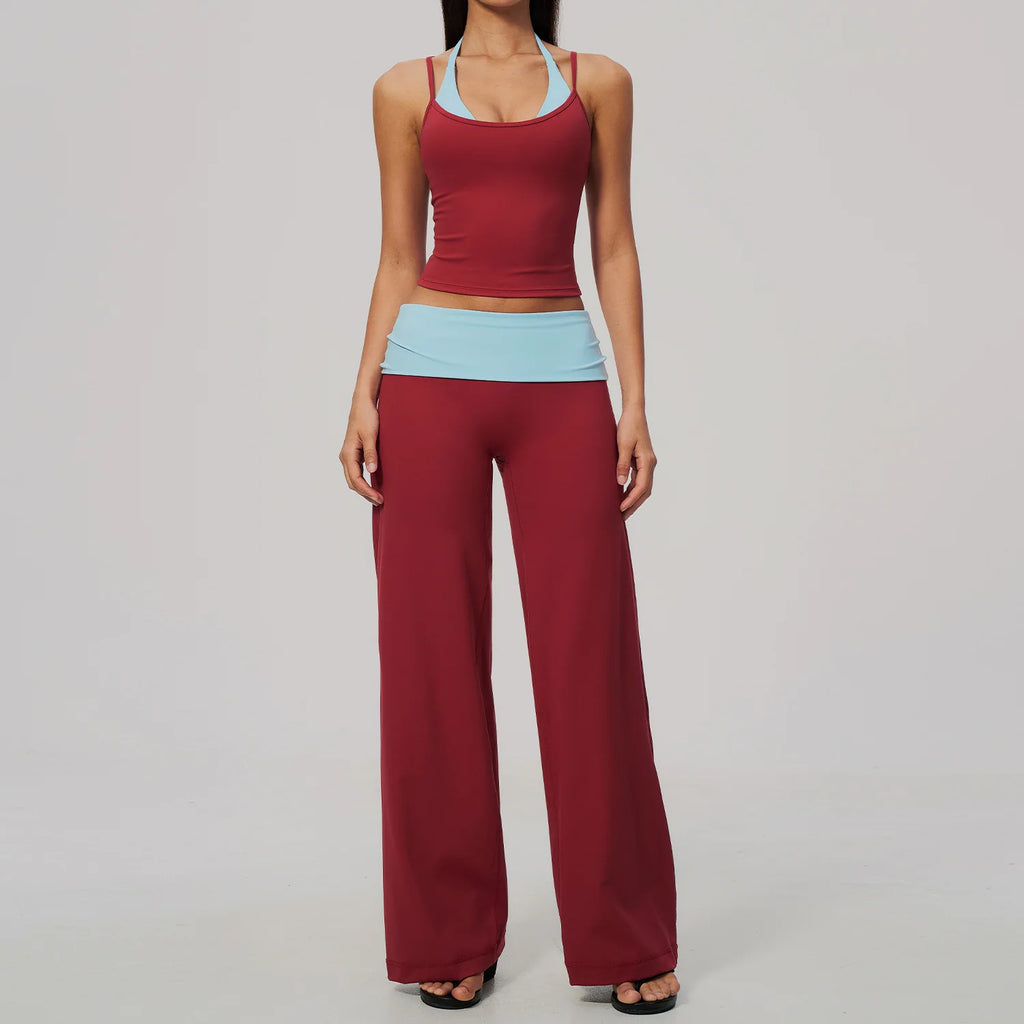 Camila Contrast Color Fitness Suit Tracksuit Two Piece Sets