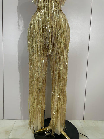 Watkin Glen Sparkly Black Rhinestones Sequined Fringe jumpsuit