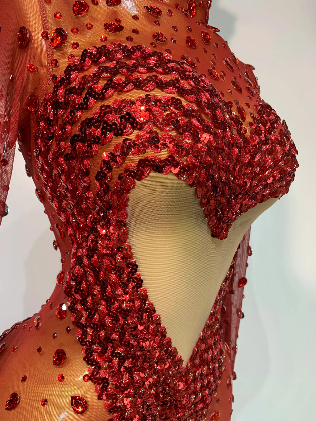 Ithaca High Quality Rhinestone Sequin Sexy See Through Mesh Mini Dress