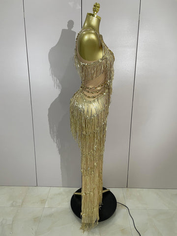 Watkin Glen Sparkly Black Rhinestones Sequined Fringe jumpsuit