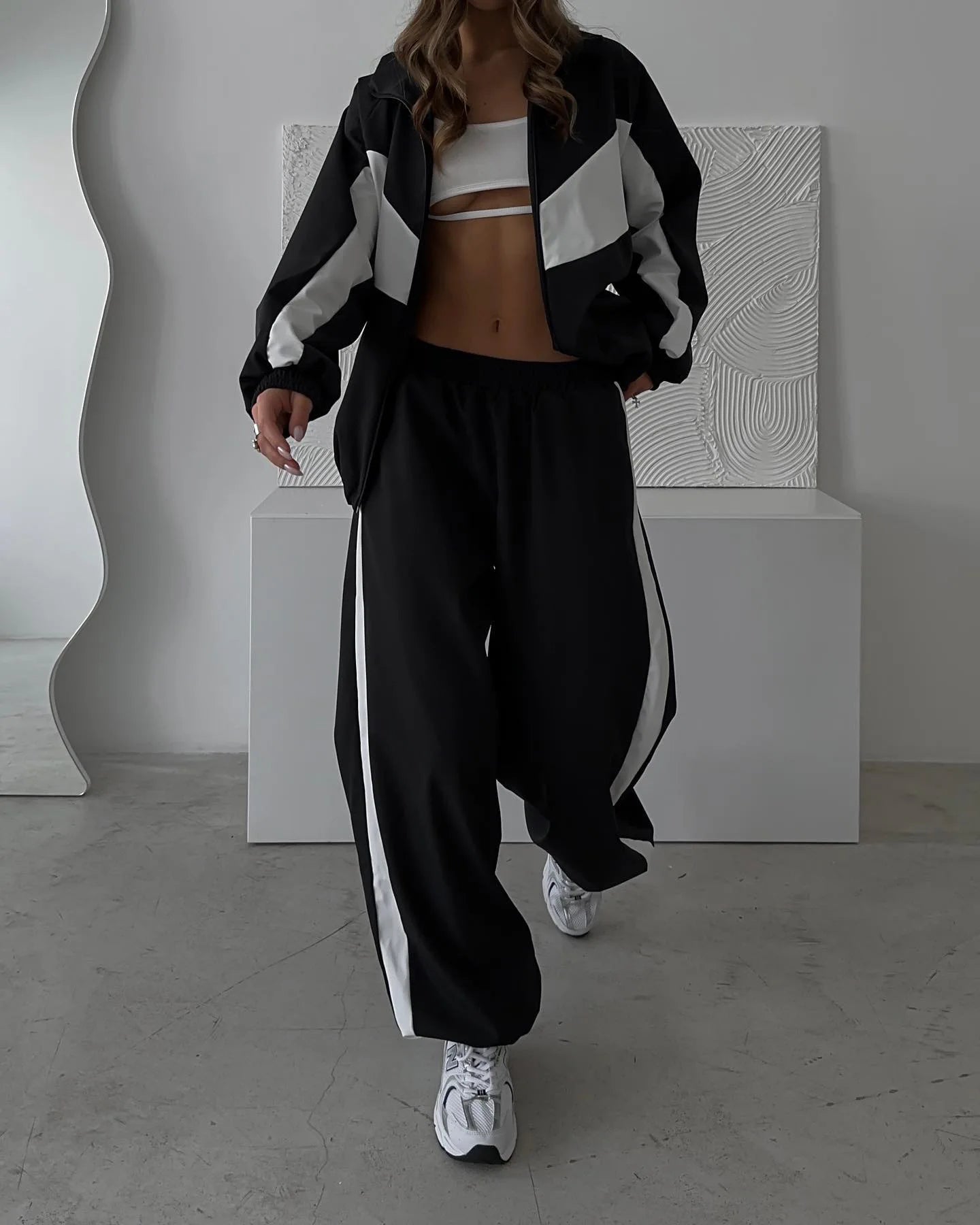 Samantha Zip Collar Wide Leg Two Piece Sets