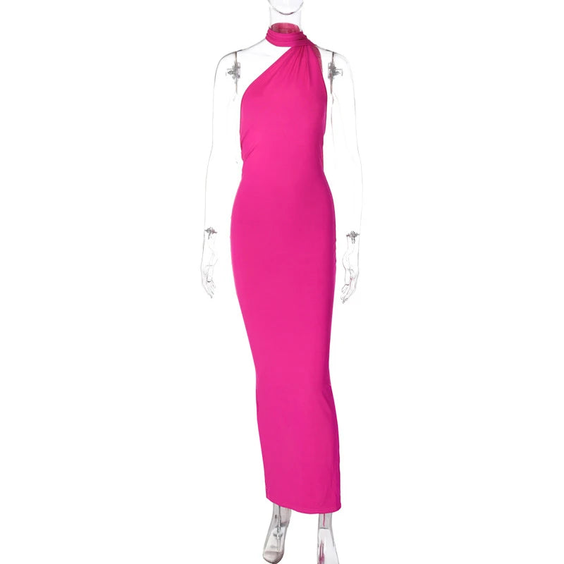 Jefferson One Shoulder Sleeveless Backless Ruched Bodycon Maxi Dress