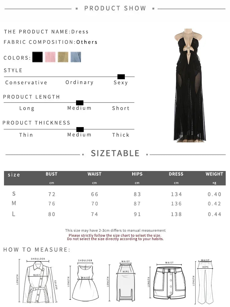 Pine Plains Sexy See Through Luxury Chain Halter Low Neck Backless Dress