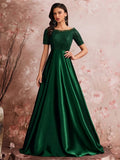 Memphis Luxury Green Satin V-Neck Party Floor Lenght Cocktail Dress