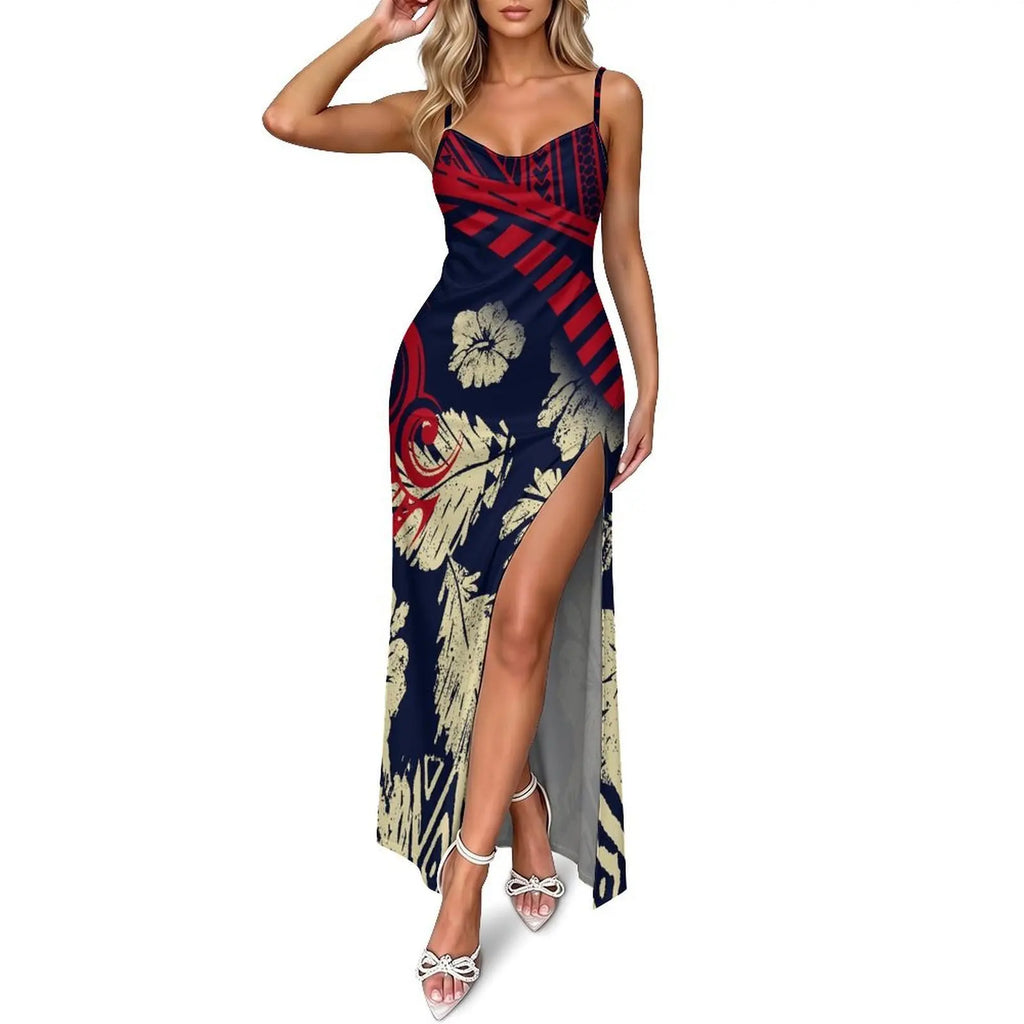 Polynesian Customizable Pattern Sexy V-Neck Fitted Dress