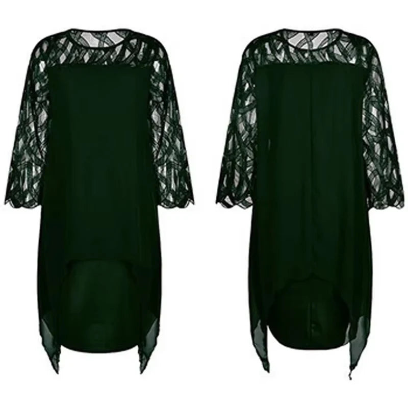 Cancun Hollow Chiffon Comfortable Loose Plus Size Elegant Solid Color Midi Dress