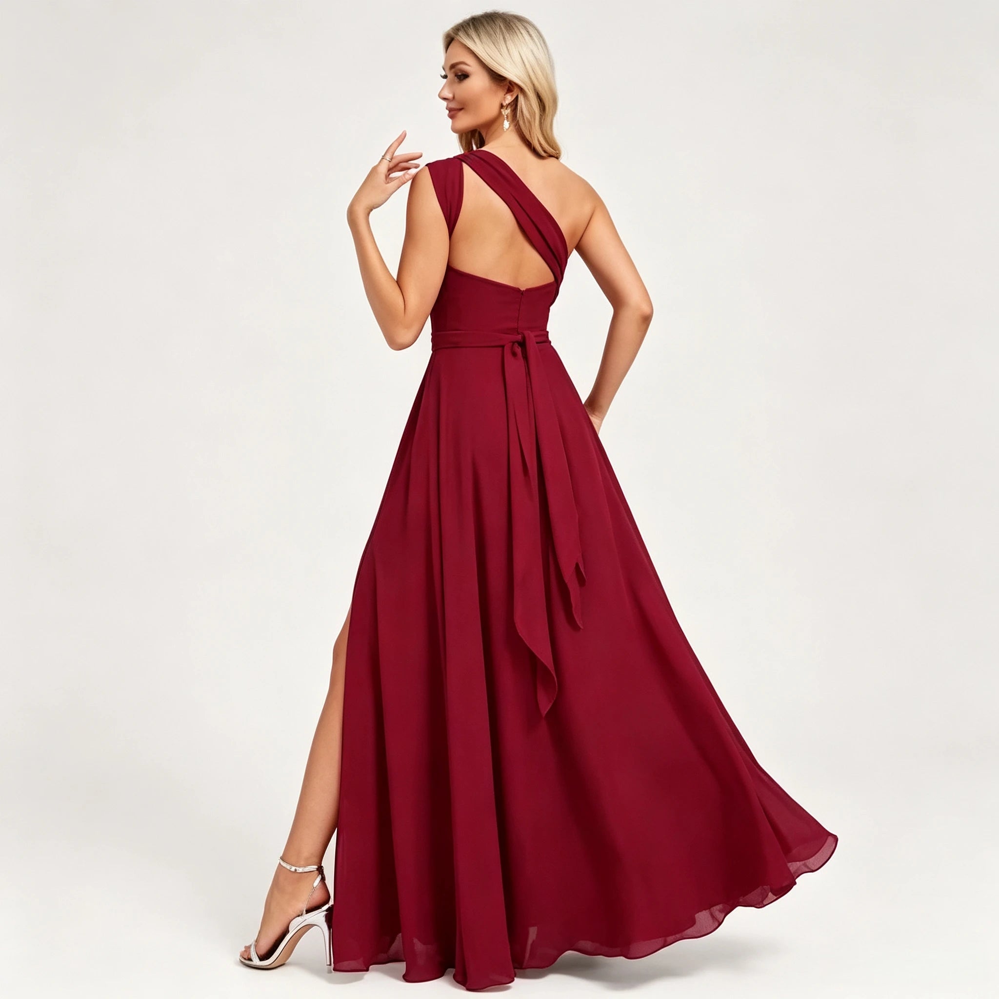Montclair Multi Wrap Convertible Chiffon Long Bridesmaid Gown Front Split Dress