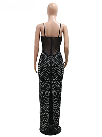 Baltimore Sparkly Crystal Rhinestone Pearl Celebrities Gown Brown Dress