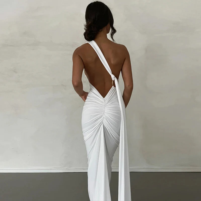 Jefferson One Shoulder Sleeveless Backless Ruched Bodycon Maxi Dress