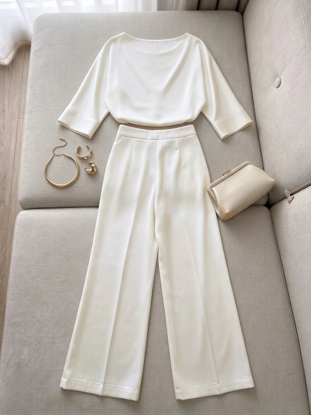 Dinora High Waist Wide Leg Pants Two Piece Sets