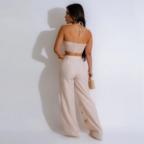 Beacon Falls Sleeveless Strapless Wide Leg Hole Hollow Out Two Piece Set