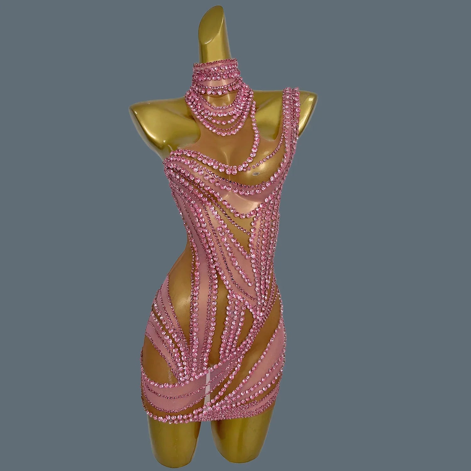 West Miffin Sparkly Rhinestone See Through Mini Dress