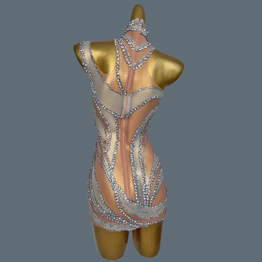 West Miffin Sparkly Rhinestone See Through Mini Dress