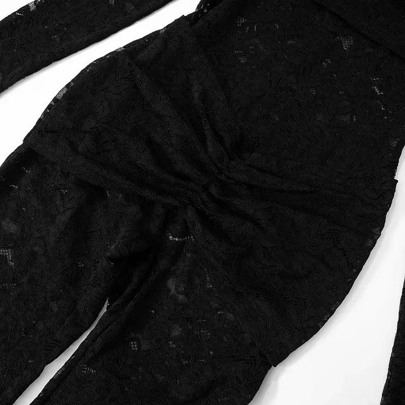 Westport Lace Sexy See Through Off-shoulder High Waist Club Party Jumpsuits
