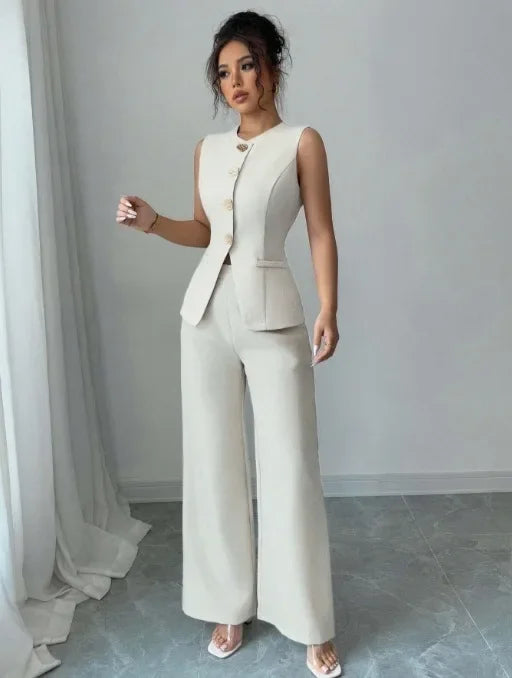 Mariana Casual Solid Color Round Neck Two-piece Set