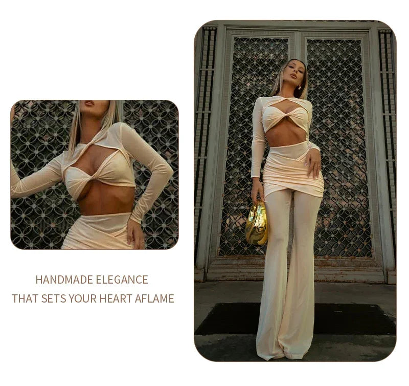 Williamsburg Mesh Fashion Street Wear Hollow Out Design Crop Set