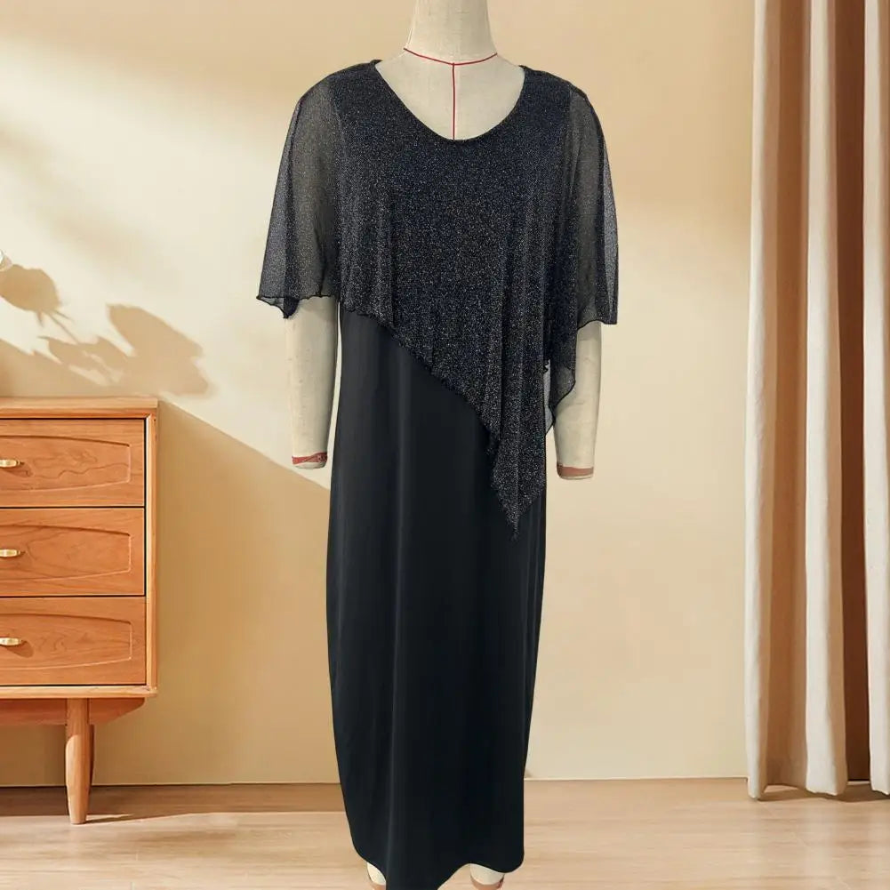 Orlando Plus Size O Neck Midi Loose Lady Chiffon Sequin Sexy Elegant Dress